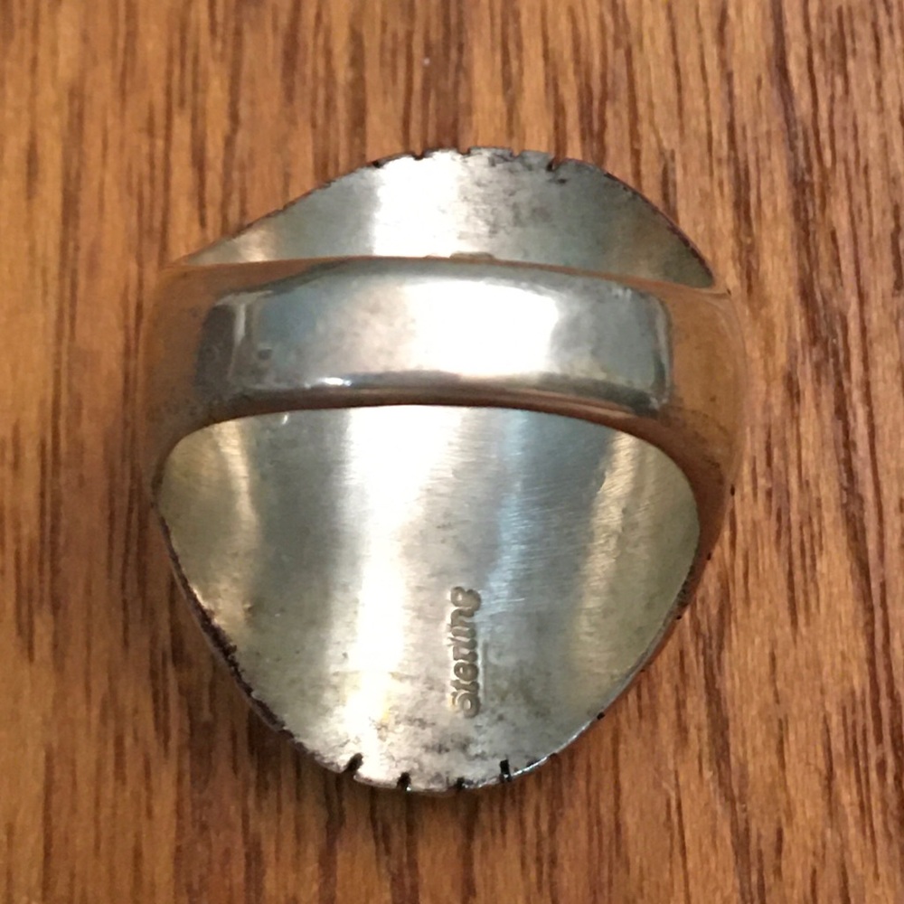 Native Silver Stone Inlay Ring Patchwork Mosaic O… - image 8